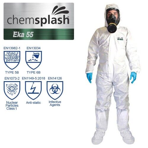 2626-CHEMSPLASH-EKA-55-COVERALL-TYPE-5B-6B-WITH-FEET-01-500x500-1.jpg Ühekordne veekindel kombinesoon EKA 55 2626 jalgadega, 5B/6B, valge, XXXL - Image 1