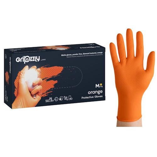 grizzm5.jpg Zarys Gripzzly nitriilkindad, ülitugevad, 8,5 g, oranžid, S/M/L/XL/XXL (50 tk) - Image 1