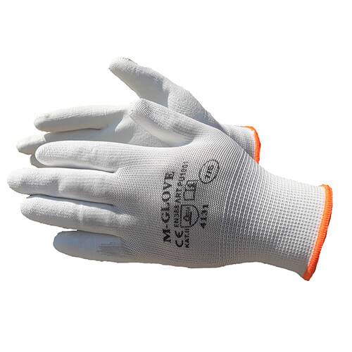 Kootud nailonist kindad, kaetud PU-ga, valged (12 paari) - Image 1