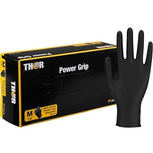 Thor power grip 1 Abena THOR Power Grip nitriilkindad, eriti tugevad, 6,5 g, mustad S/M/L/XL (50 tk) - Image 1