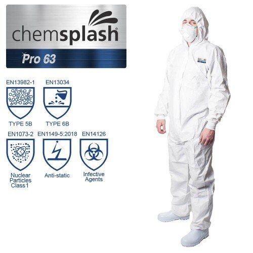Veekindel ja vastupidav kombinesoon Chemsplash Pro 63 2518, 5B/6B, valge, XXXL (1 tk) - Image 1