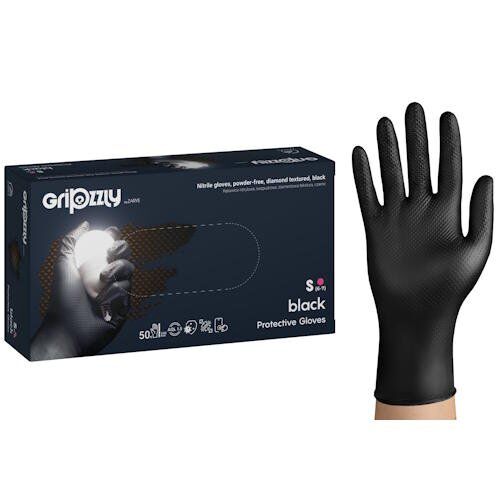 Zarys Gripzzly nitriilkindad, ülitugevad, 8g, mustad, S/M/L/XL/XXL, (50 tk) - Image 1
