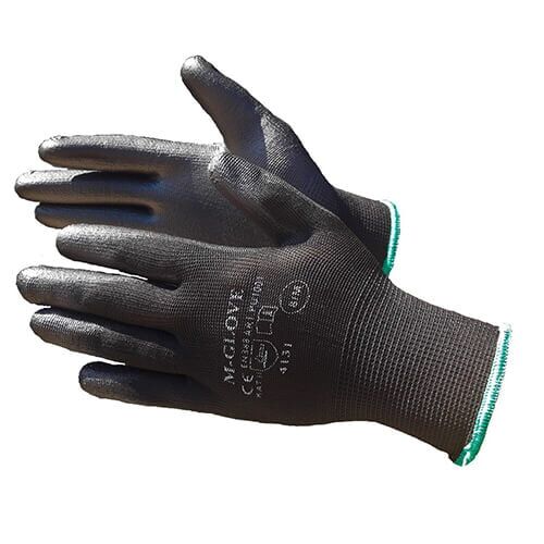 Kootud nailonist kindad, kaetud PU-ga, mustad (12 paari) - Pilt 1