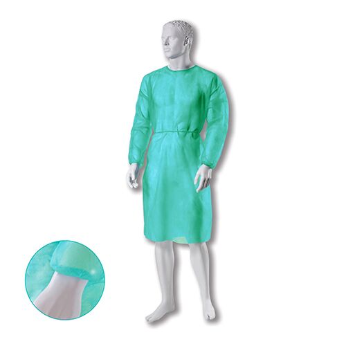 Meditsiiniline kittel PP, kummipaeltega, paeltega taga, 25 g/m², L, roheline (1 tk.) - Image 1